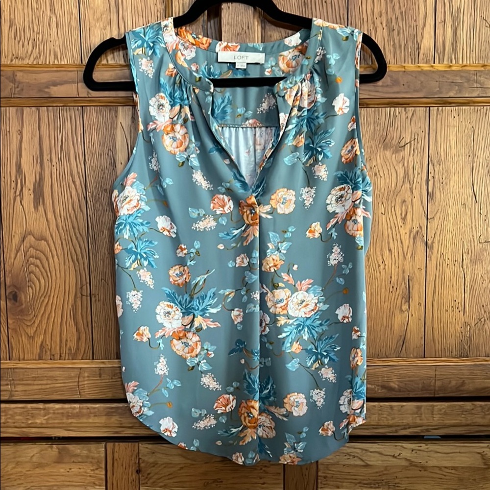 LOFT Cream Sleeveless Blouse with V-Neckline